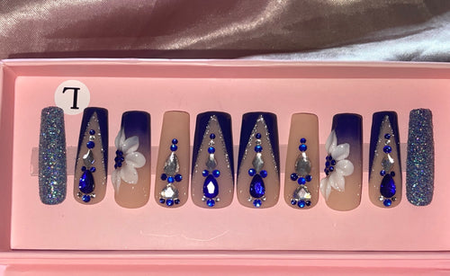 Blue Floral Press-on Nails