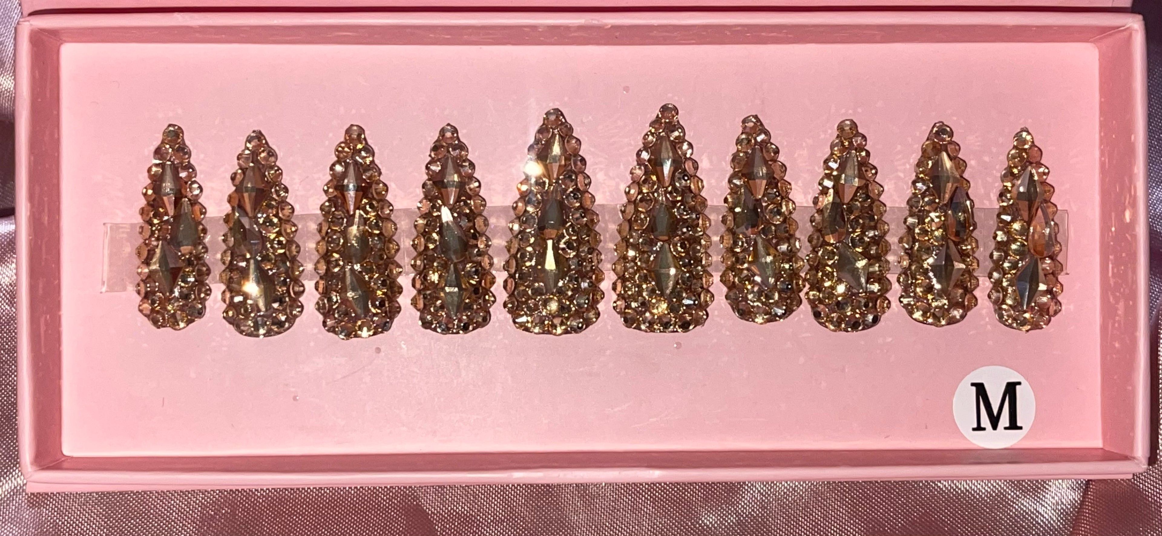 Gold Rhinestone Stiletto Press-on Nails