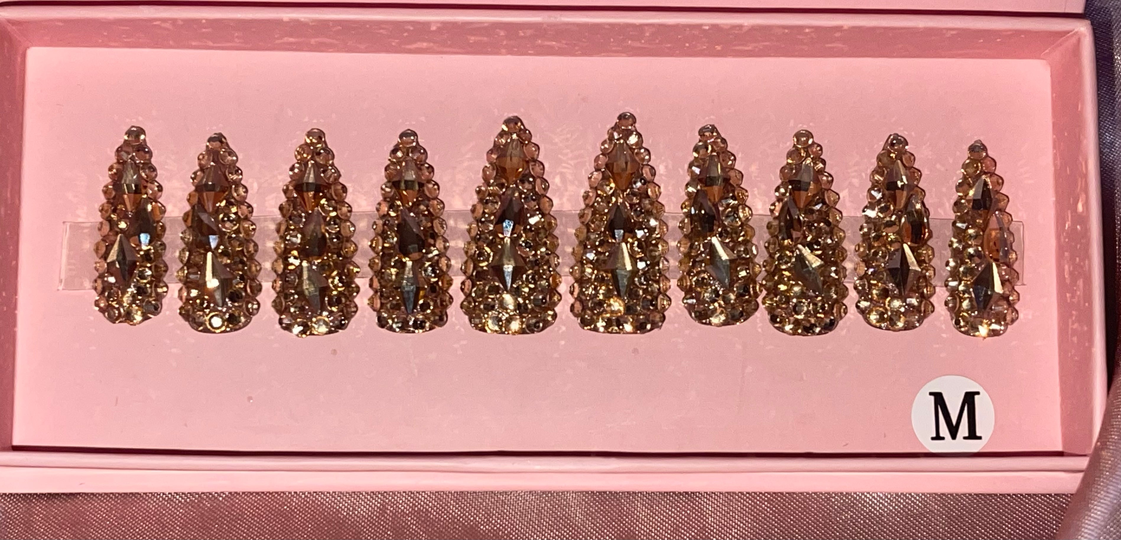 Gold Rhinestone Stiletto Press-on Nails