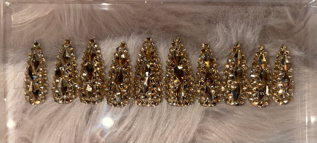 Gold Rhinestone Stiletto Press-on Nails