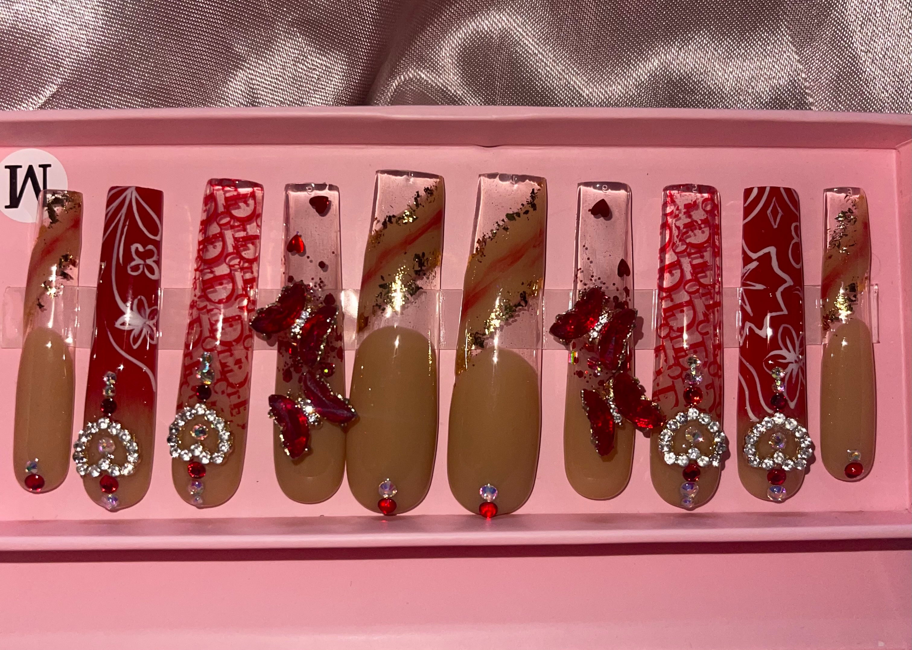 Red Dior Coffin Press-on Nails
