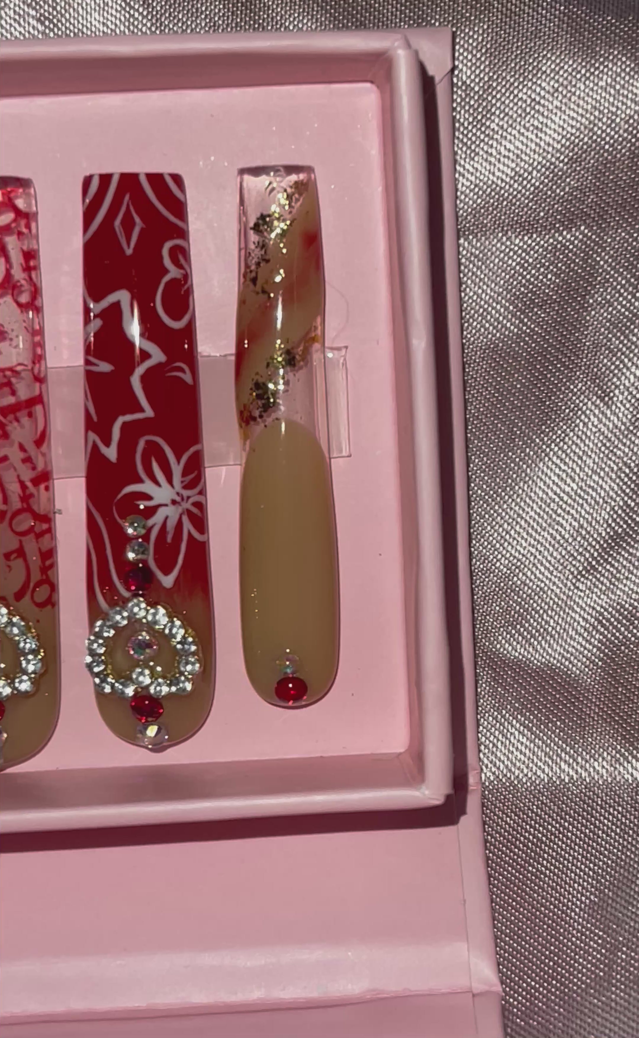 Red Dior Coffin Press-on Nails